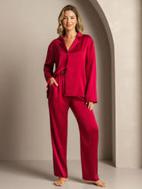 [Viini] SilkSilky-FI 19Momme Pitkähihainen Notkokaulus Naisten Pyjamat 005