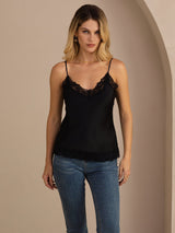 [Musta] SilkSilky-FI Spaghetti Strap V Neck Camisole Top 004