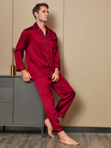 [Punainen] SilkSilky-FI Pitkähihainen Notkokaulus Miesten Pyjamat 001