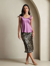 [Tumma Violetti] SilkSilky-FI 19Momme Hihaton Syvä Pyöreä Pääntie Camisole Top 008