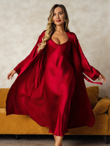[Viini] SilkSilky-FI Long Sleeve V Neck Yöpaita ja Aamutakkisetti 004