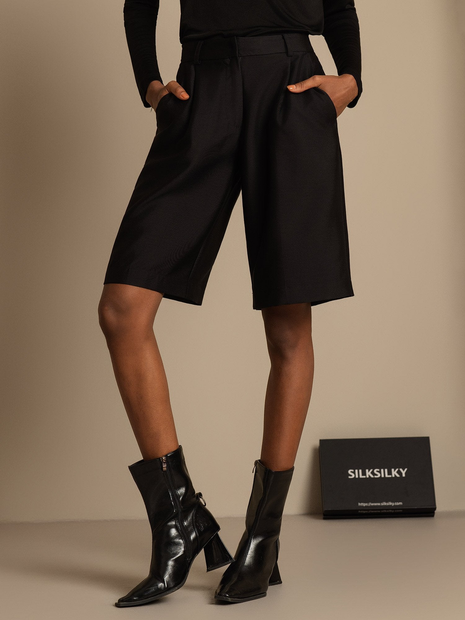 [Musta] SilkSilky-FI 32Momme Silk-Wool Blend Womens Shorts 001,