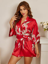 [Tummanpunainen] SilkSilky-FI 3/4 Sleeve Naisten Aamutakki 003