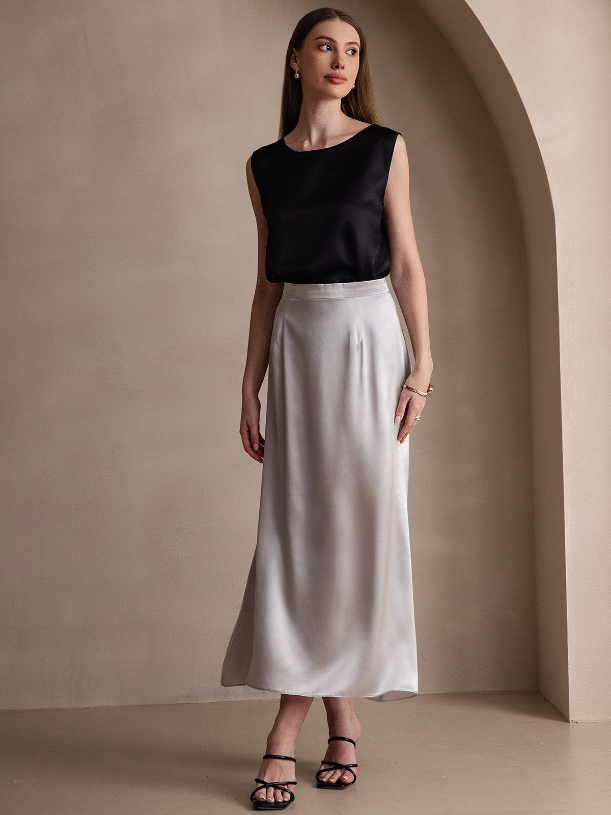 [Vaalean Harmaa] SilkSilky-FI 19Momme Silk Skirt 007