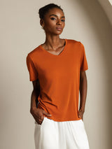 [Oranssi] SilkSilky-FI Short Sleeve V Neck Naisten T-paita 006
