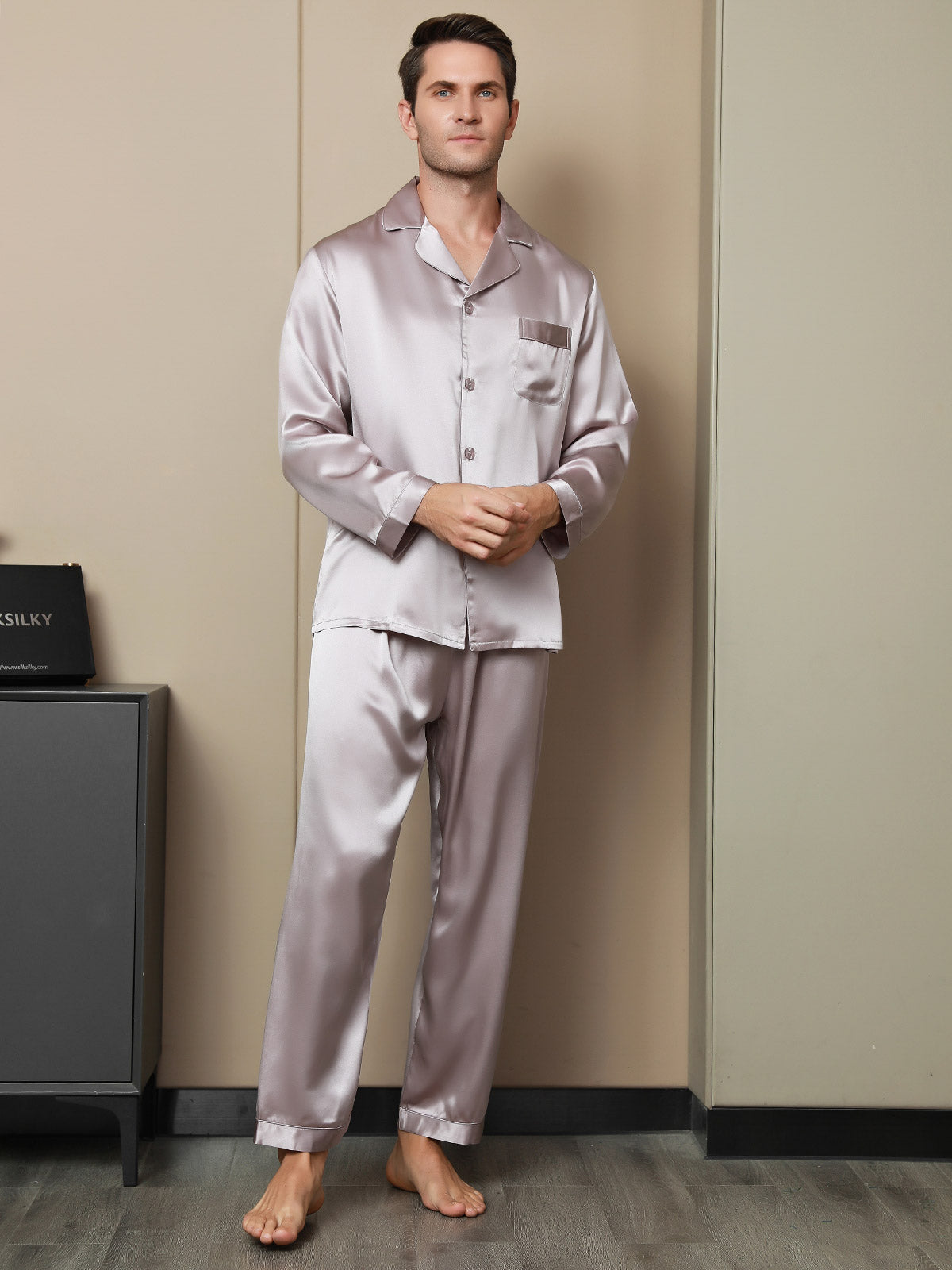 [Vaalean Mauve] SilkSilky-FI 19Momme Mens Pajamas 004