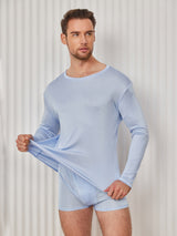 [Vaaleansininen] SilkSilky-FI Long Sleeve Round Neck Miesten T-paita 004