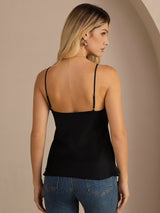 [Musta] SilkSilky-FI Spaghetti Strap V Neck Camisole Top 002