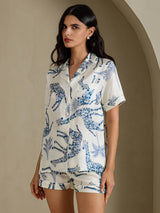 [Valkoinen Kirahvi] SilkSilky-FI Short Sleeve Notch Collar Naisten Pyjamat 005