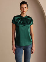 [Tummanvihreä] SilkSilky-FI Short Sleeve Blouse 001