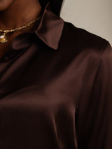 [Tumma Suklaa] SilkSilky-FI Long Sleeve Lapel Collar Naisten paita 008