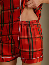 [Punainen Ruudullinen] SilkSilky-FI Short Sleeve Notch Collar Naisten Pyjamat 005