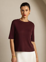[Windsorviini] SilkSilky-FI Half Sleeve Crew Neck Naisten T-paita 003