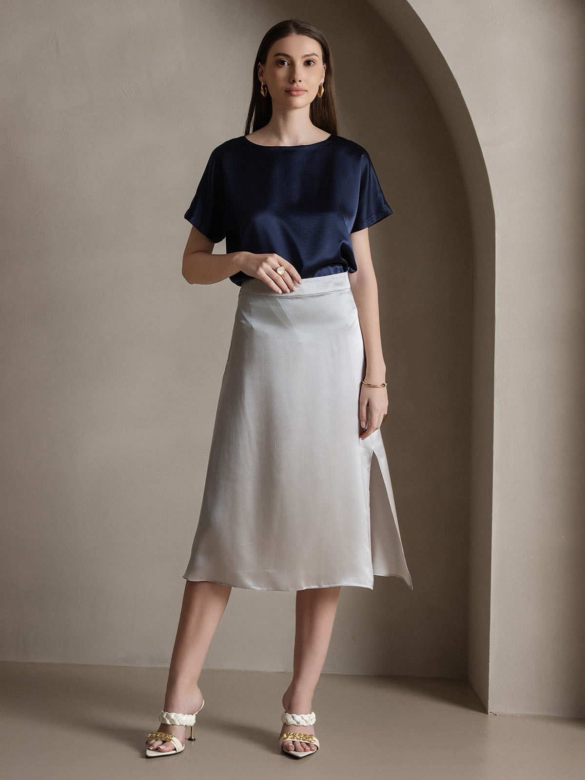 [Vaalean Harmaa] SilkSilky-FI 19Momme Skirt 002