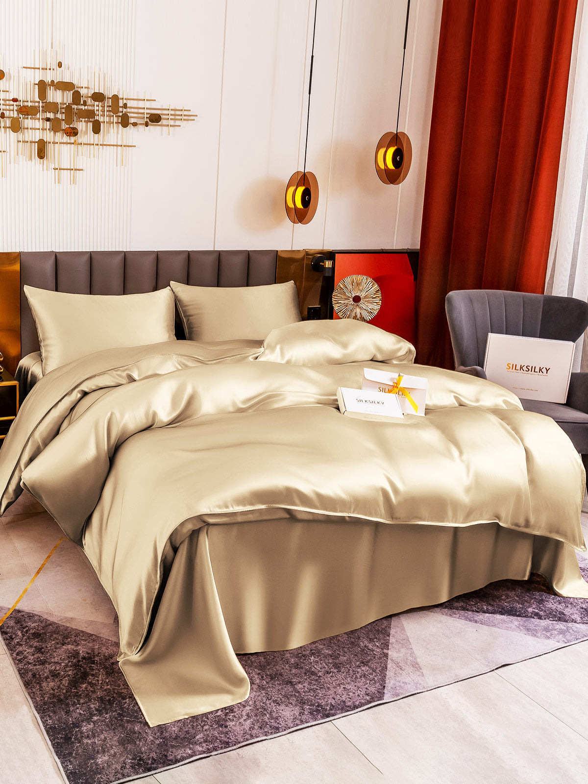 [Beige] SilkSilky-FI 19Momme Bedding Set 002