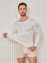 [Valkoinen] SilkSilky-FI Long Sleeve Round Neck Miesten T-paita 003