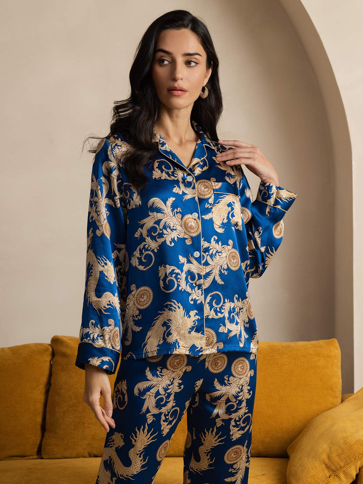 [Navy Lohikäärme] SilkSilky-FI Womens Pajamas 003