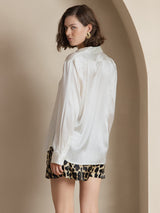 [Valkoinen] SilkSilky-FI Long Sleeve Lapel Collar Naisten paita 002