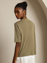 [Poltettu Oliivi] SilkSilky-FI Half Sleeve Crew Neck Naisten T-paita 002