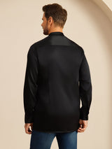 [Musta] SilkSilky-FI Long Sleeve Stand Collar Miesten Paita 002