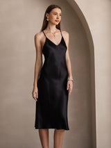 [Musta] SilkSilky-FI Pure Silk Sleeveless V Neck Mekko 004