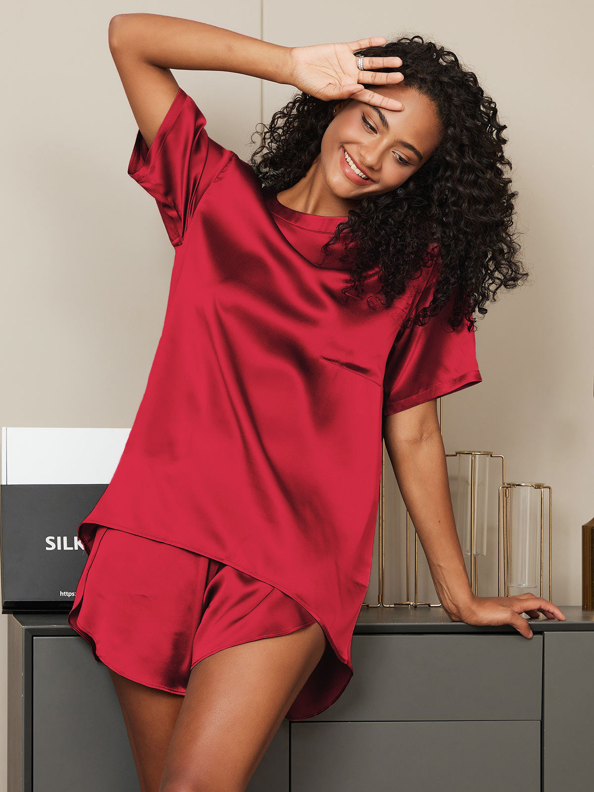 [Viini] SilkSilky-FI Short Sleeve Round Neck Naisten Pyjamat 001