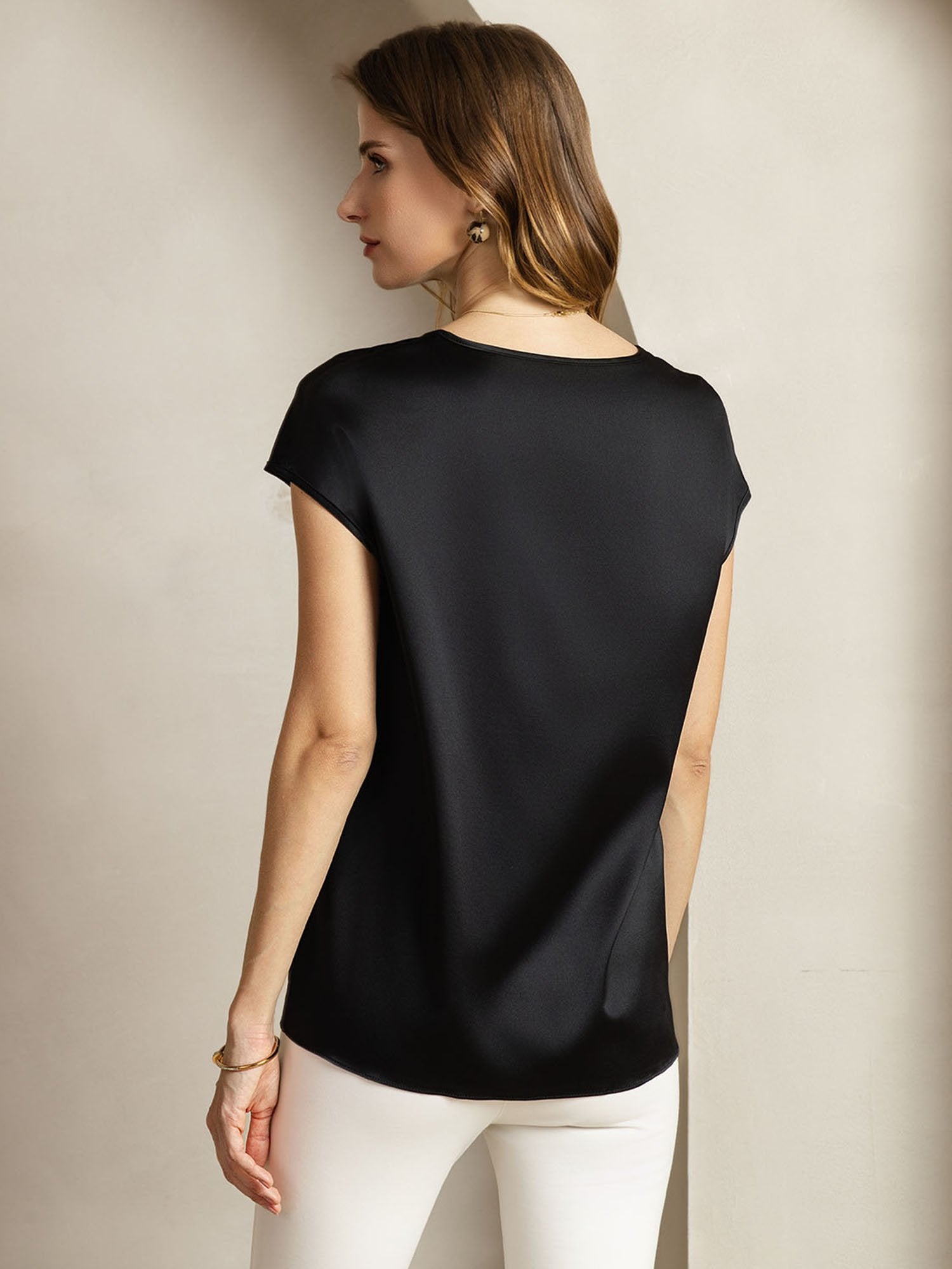 [Musta] SilkSilky-FI 19Momme Halter Neck Naisten T-paita 002