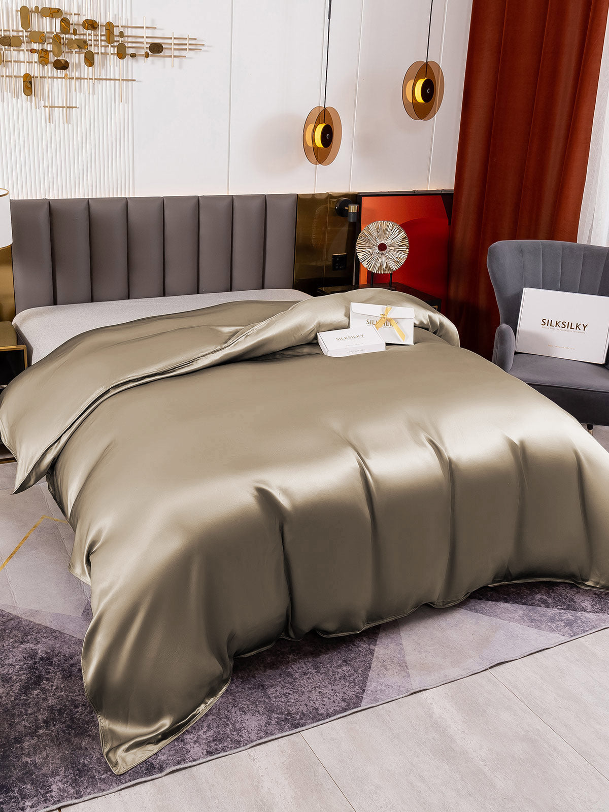 [Khaki] SilkSilky-FI 19Momme Duvet Cover 001