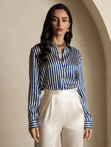 [Laivasto Raita] SilkSilky-FI Long Sleeve Lapel Collar Naisten paita 004