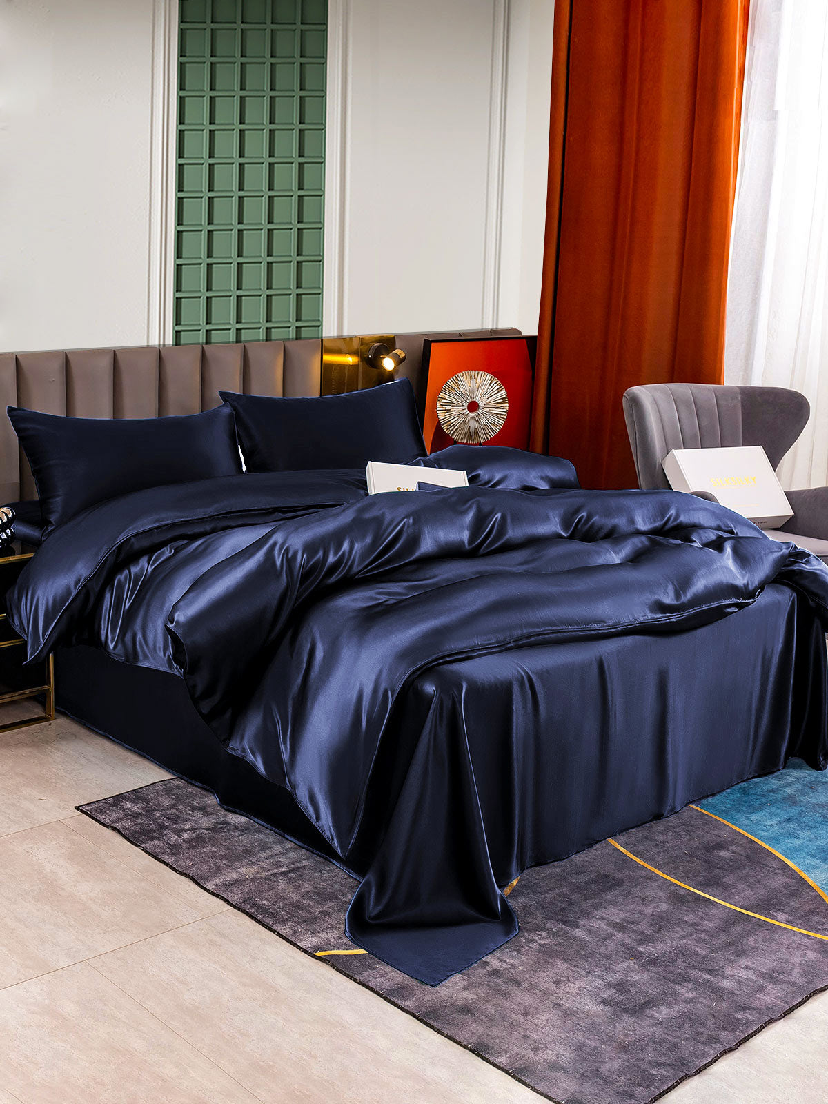 [Tummansininen] SilkSilky-FI 25Momme Bedding Set 002