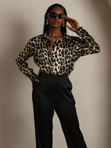 [Leopardi] SilkSilky-FI Long Sleeve Lapel Collar Naisten paita 006