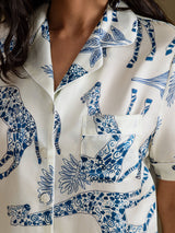 [Valkoinen Kirahvi] SilkSilky-FI Short Sleeve Notch Collar Naisten Pyjamat 006