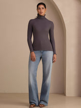 [Tumman Harmaa] SilkSilky-FI Long Sleeve Turtle Neck Naisten T-paita 006