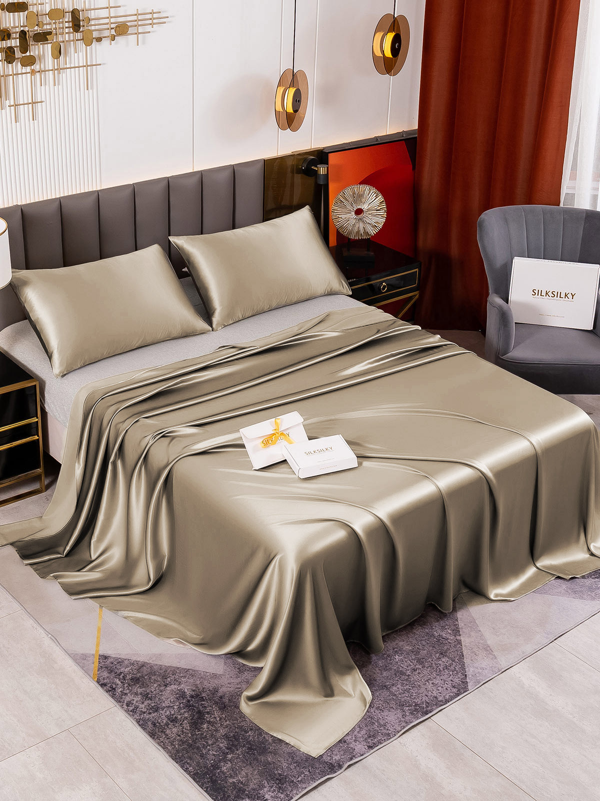 [Khaki] SilkSilky-FI 19Momme Bedding Set 001