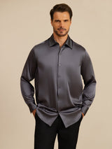 [Tumman Harmaa] SilkSilky-FI Long Sleeve Lapel Collar Miesten Paita 003