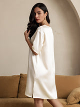 [Beige] SilkSilky-FI Half Sleeve V Neck Yöpaita 002