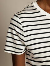 [Valkoinen Raita] SilkSilky-FI Short Sleeve Crew Neck Naisten T-paita 004