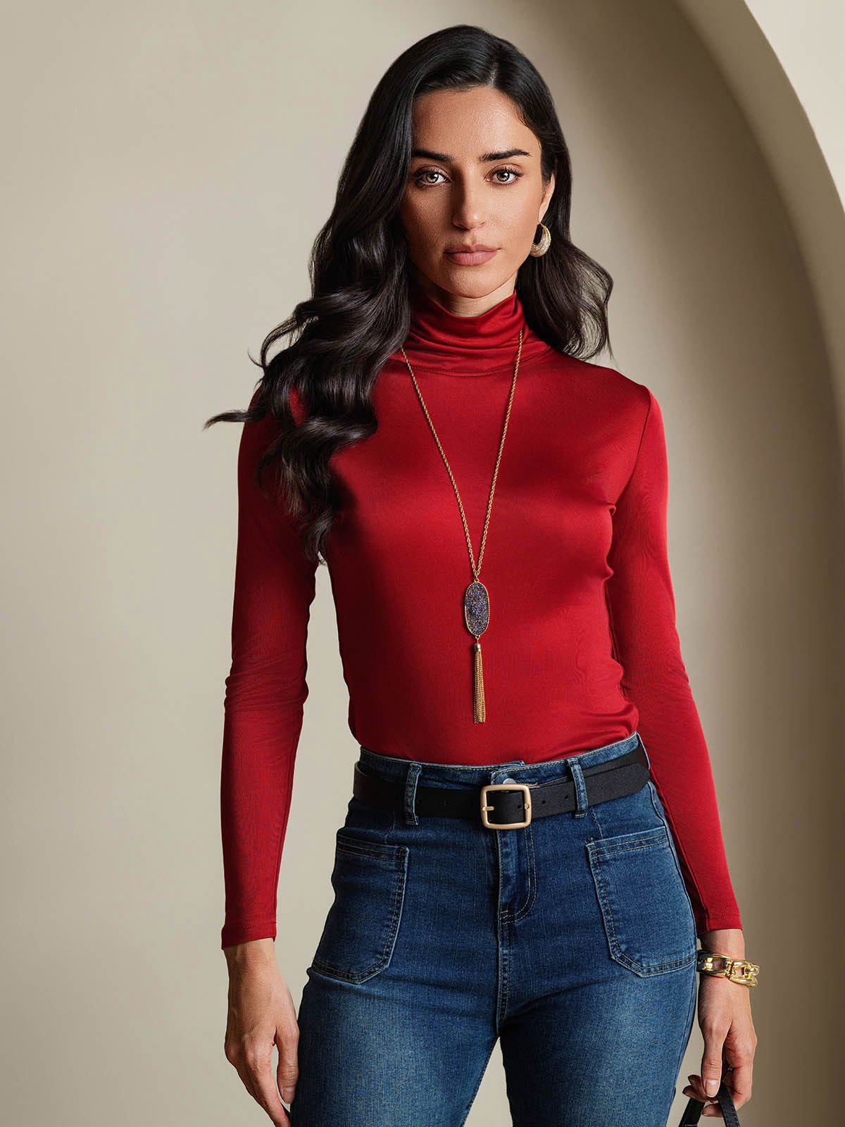 [Viini] SilkSilky-FI Pitkähihainen Poolokaulus Naisten T-paita 001