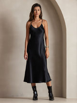 [Musta] SilkSilky-FI Spaghetti Strap V Neck Mekko 003