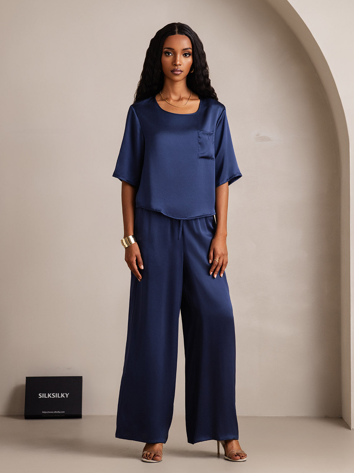 [Tummansininen] SilkSilky-FI Womens Pajamas 005