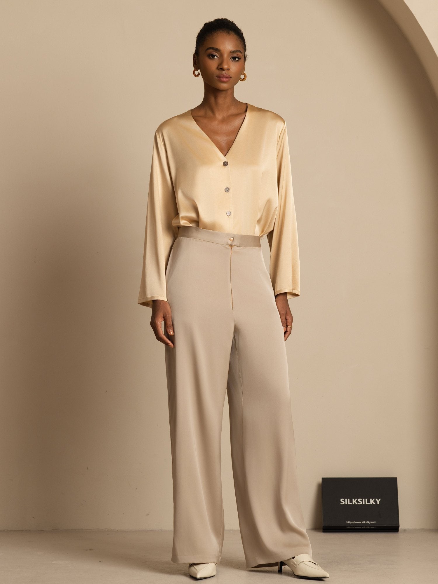 [Tan] SilkSilky-FI 19Momme Silkki Womens Pants 007