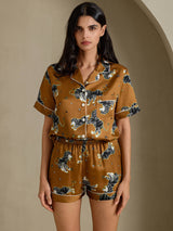 [Ruskea Leijona] SilkSilky-FI Short Sleeve Notch Collar Naisten Pyjamat 004
