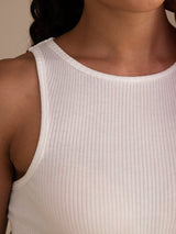 [Valkoinen] SilkSilky-FI Sleeveless Crew Neck Camisole Top 005