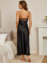[Musta] SilkSilky-FI Pure Silk Deep V Neck Yöpaita 002