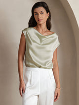 [Vaaleanvihreä] SilkSilky-FI Cap Sleeve Cowl Neck Naisten T-paita 001