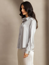 [Vaalean Harmaa] SilkSilky-FI Long Sleeve Lapel Collar Naisten paita 003