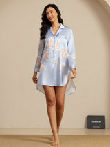 [Vaaleansininen] SilkSilky-FI Long Sleeve Lapel Collar Unipaita 007