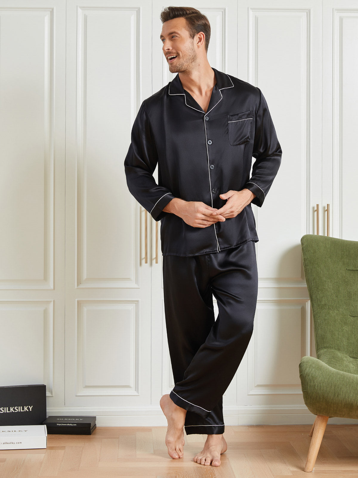 [Musta] SilkSilky-FI 19Momme Mens Pajamas 001