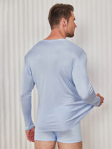 [Vaaleansininen] SilkSilky-FI Long Sleeve Round Neck Miesten T-paita 002