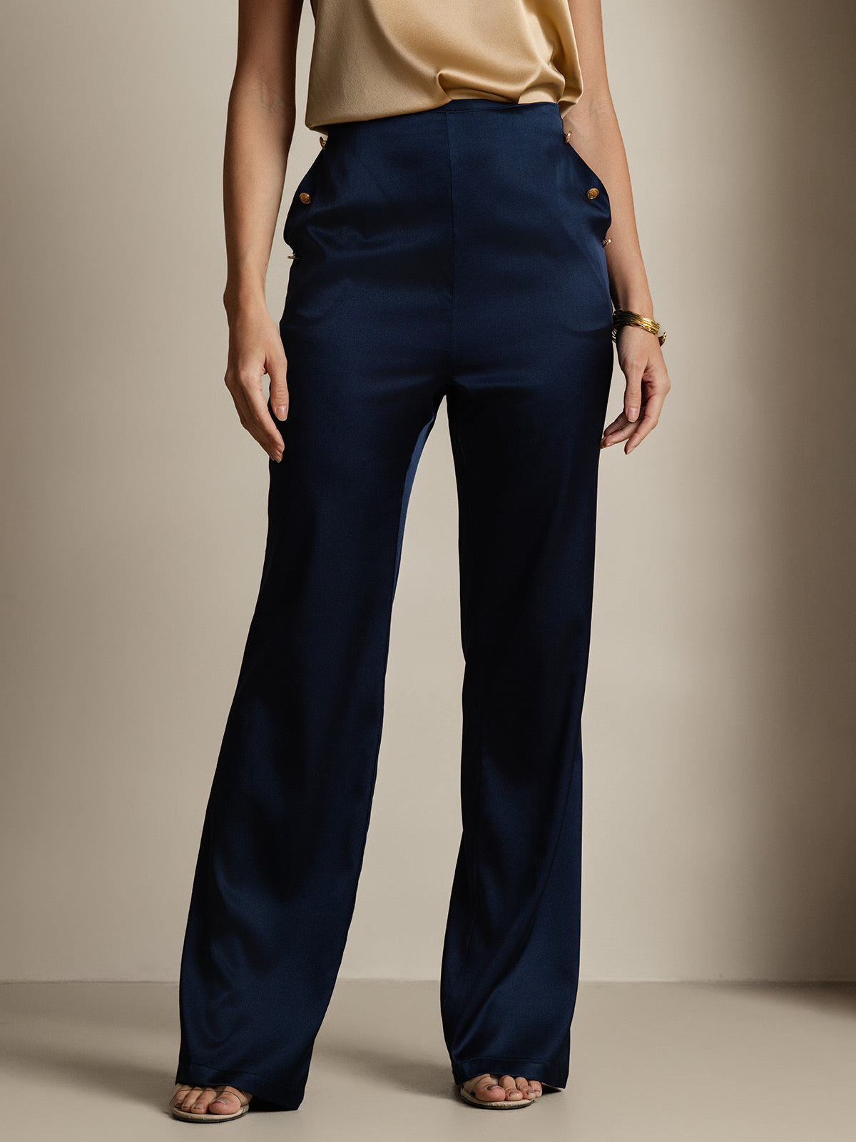 [Tummansininen] SilkSilky-FI 19Momme Womens Pants 003
